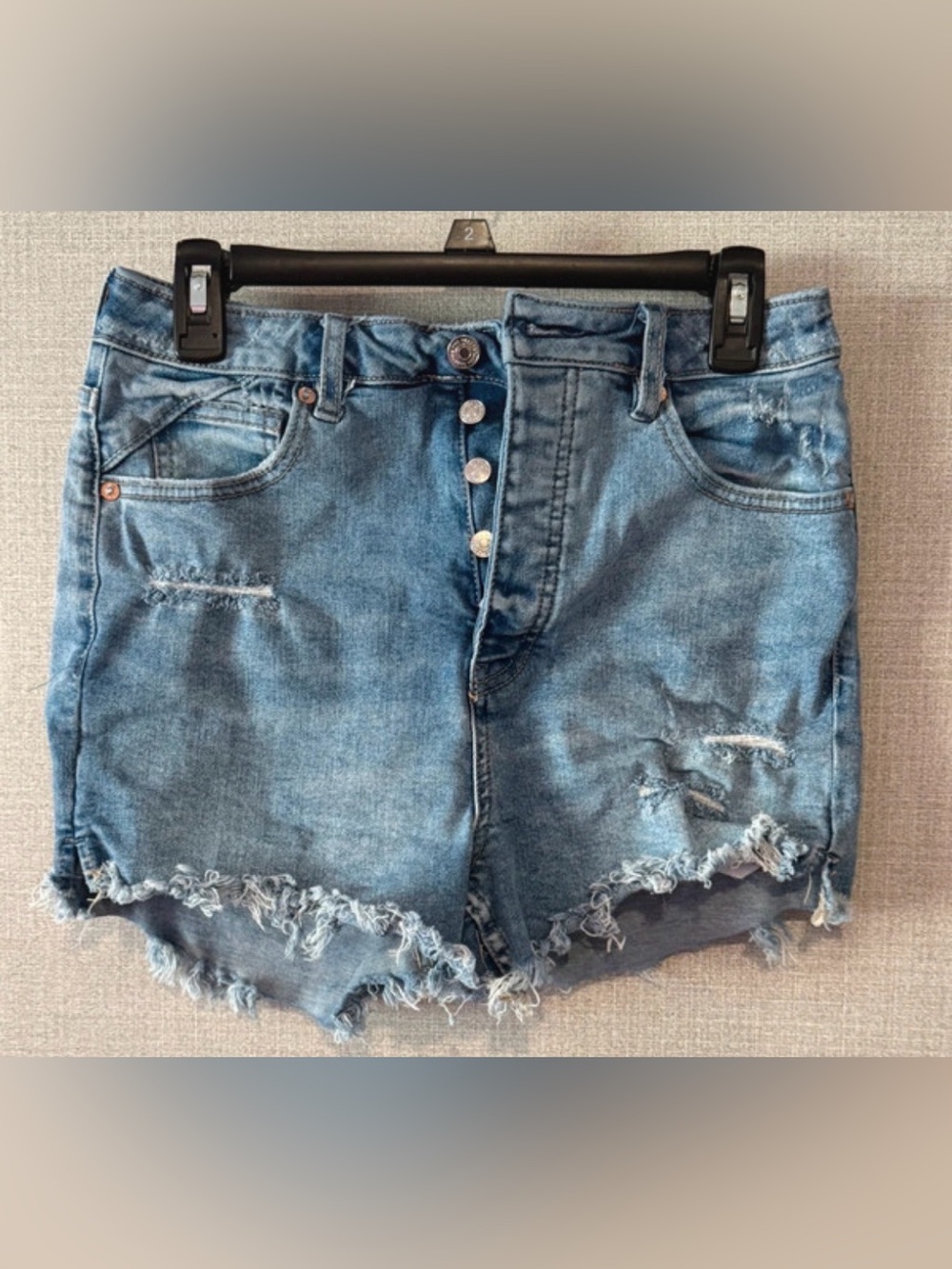 Free People CRVY Light Blue Distressed Denim Shorts